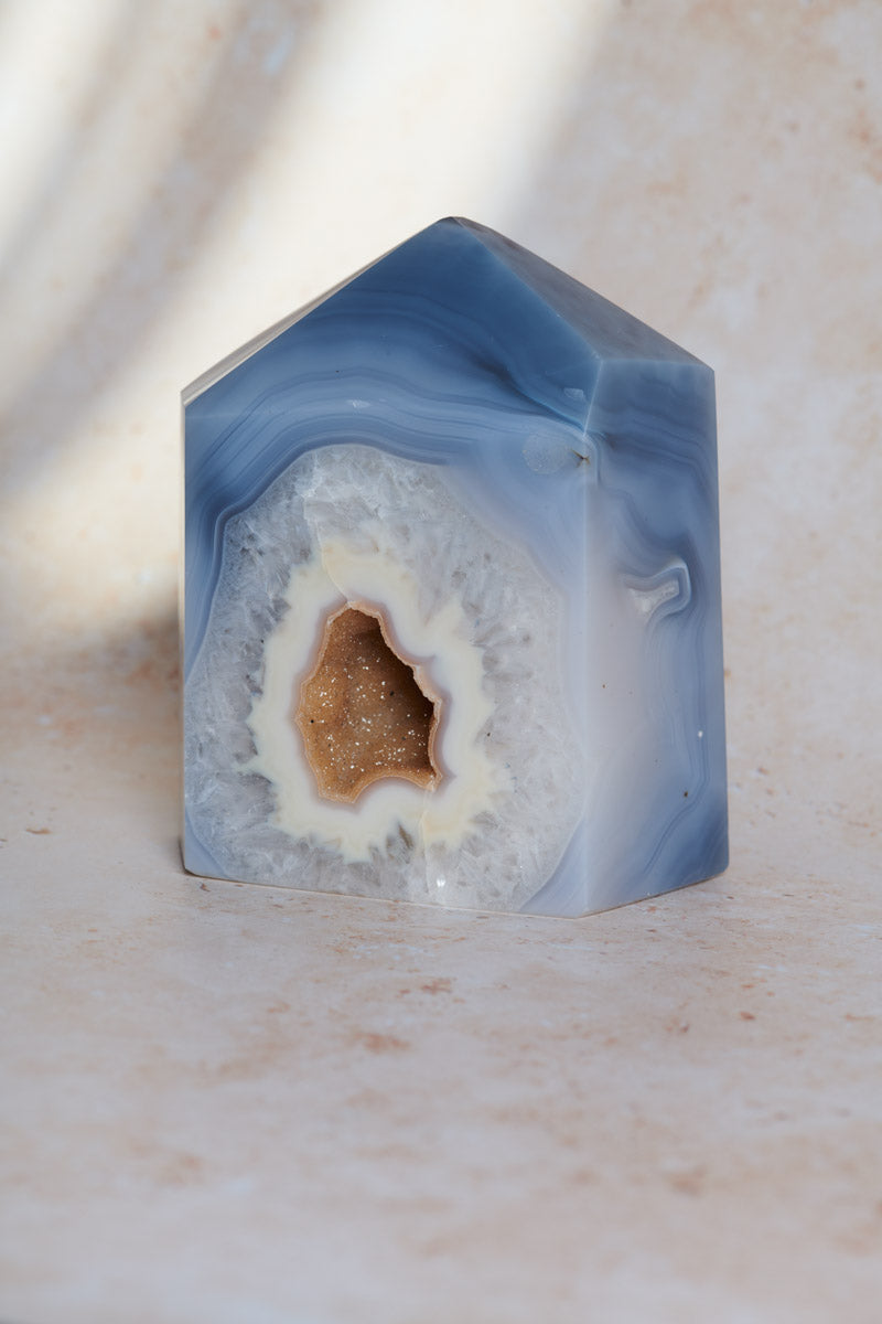 Blue Agate with Citrine Druzy Cave